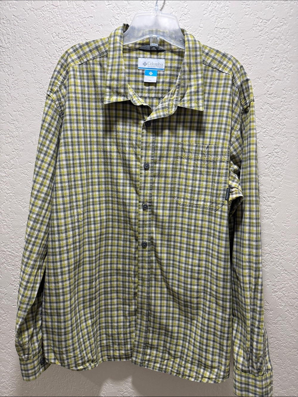 Columbia Sportswear Men’s 3XL XXXL Plaid Long Sleeve Button Up Shirt Green Gray